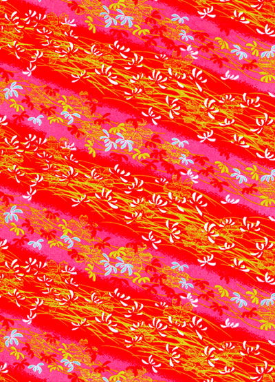  gold and orange flowers and leaves on a fuschia background (60gsm).