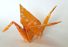 Chiyogami piece folded to create this origami crane